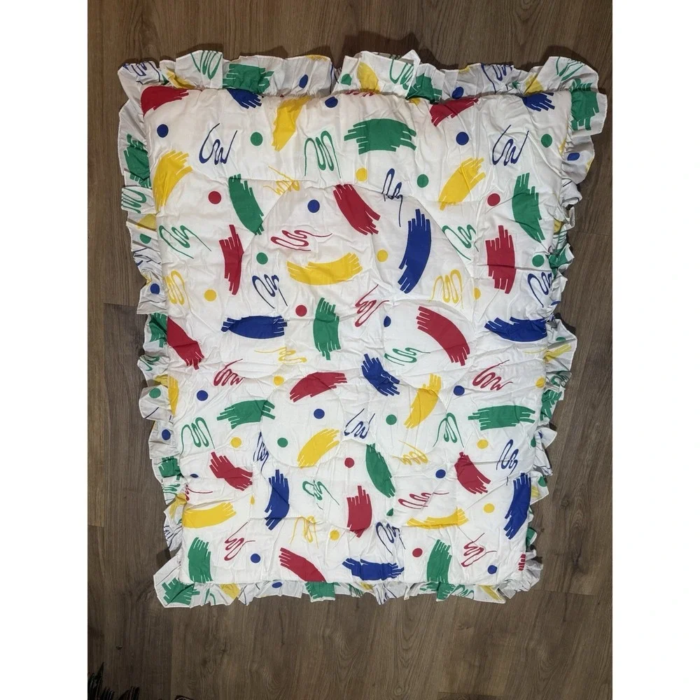 VTG 80's/90's Satin Baby‎ Crib Blanket Balloon Splash Ruffle Quilt Thick 37